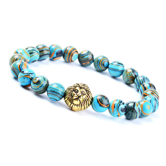 Pulsera de Cuentas con Cabeza de León en Malaquita Azul - Image 4