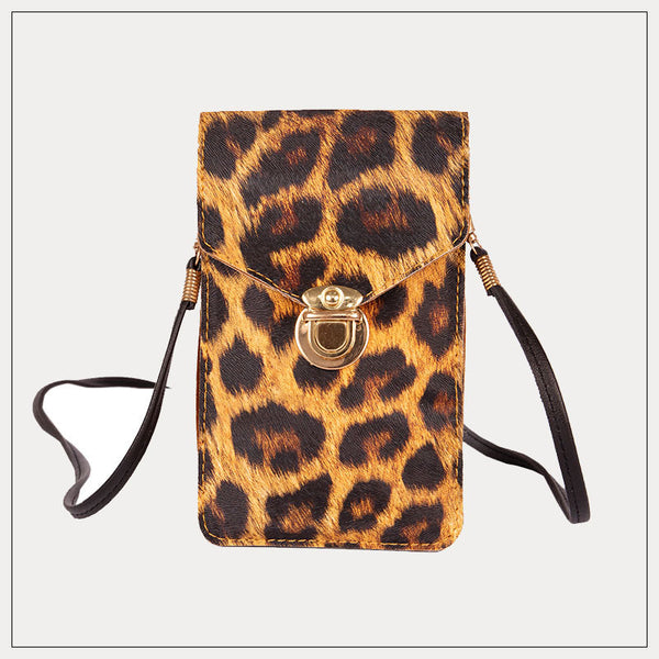 Bolso Retro para Celular con Estampado de Leopardo