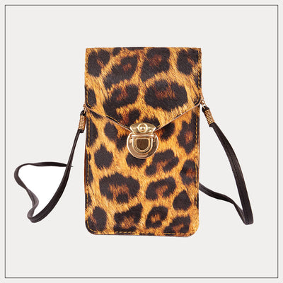 Bolso Retro para Celular con Estampado de Leopardo