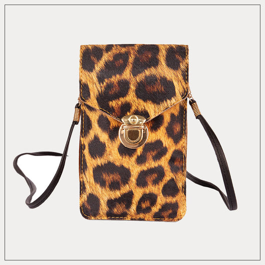 Bolso Retro para Celular con Estampado de Leopardo