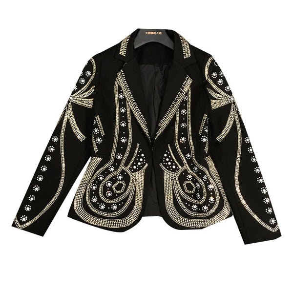 Blazer Dorado con Brillantes - Chaqueta Elegante para Mujer