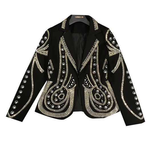 Blazer Dorado con Brillantes - Chaqueta Elegante para Mujer