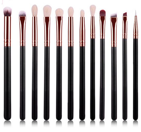 Set de 12 Brochas de Maquillaje Oro Rosa y Negro