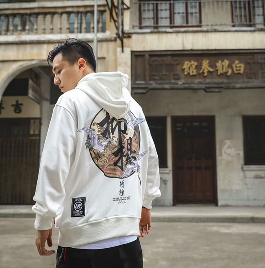 Sudadera Hoodie Estilo Chino con Grúas Bordadas - Diseño Suelto y Cómodo para Parejas - Image 2