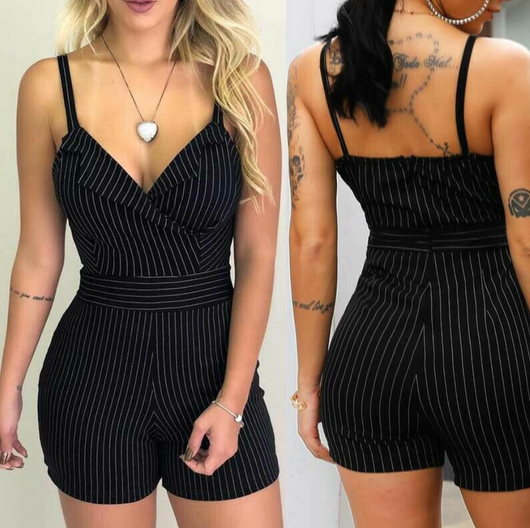 Short Casual Rayas V-Neck sin Mangas Slim Fit - Image 3