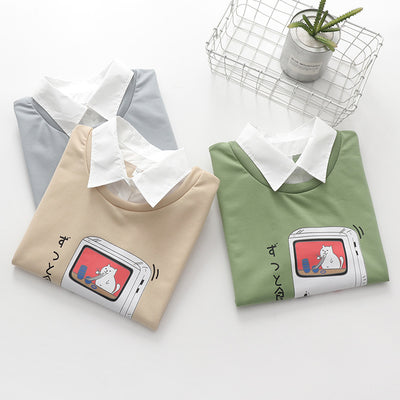 Suéter Estudiantil Bipieza para Mujer con Solapa Estampada - Image 5