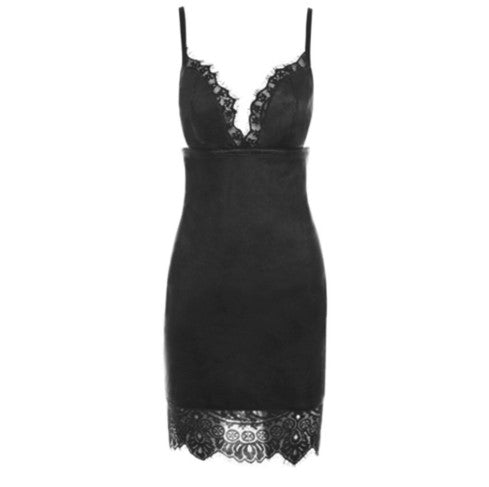 Vestido de Cuero con Espalda Descubierta y Encaje - Image 4