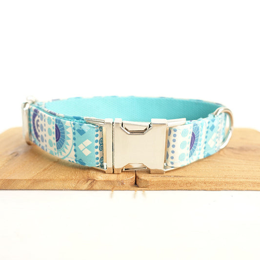 Collar Artesanal para Perro con Flor Azul