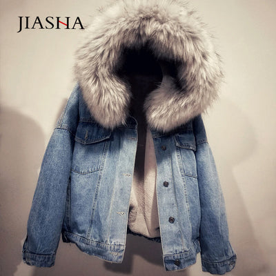 Chaqueta Bomber Denim Mujer Invierno - Abrigo Cálido con Capucha Talla Grande - Image 16