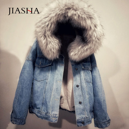 Chaqueta Bomber Denim Mujer Invierno - Abrigo Cálido con Capucha Talla Grande - Image 16