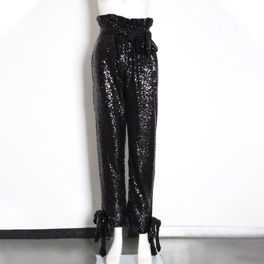 Pantalones de Cintura Alta con Lentejuelas y Efecto Bandage - Image 5