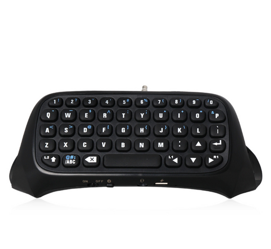 Black Bluetooth gamepad keyboard attachment for PS4 controllers, featuring a full QWERTY layout for easy text input. - Image 3