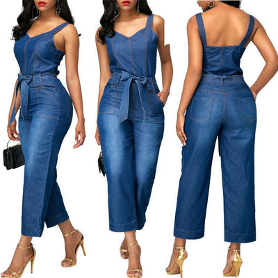 Jumpsuit Denim con Tirantes y Moño