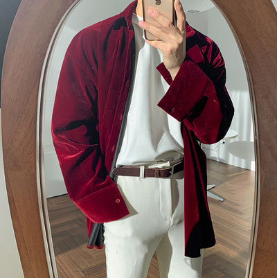 Camisa Velvet Cálida Manga Larga Hombre - Estilo Coreano Versátil - Image 4