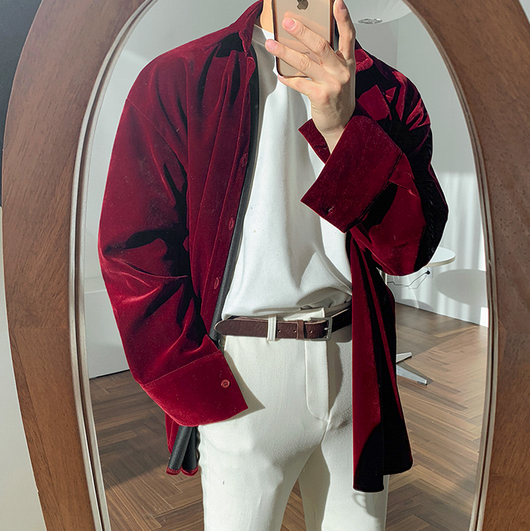 Camisa Velvet Cálida Manga Larga Hombre - Estilo Coreano Versátil - Image 4