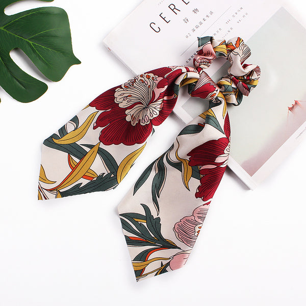 Pañuelo de Seda Estampado Grande con Anillo para el Cabello