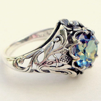 Anillo de Cristal Azul Lujo con Flor para Mujer - Joyería Elegante - Image 3