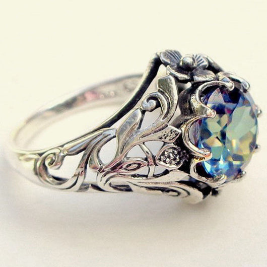 Anillo de Cristal Azul Lujo con Flor para Mujer - Joyería Elegante - Image 3