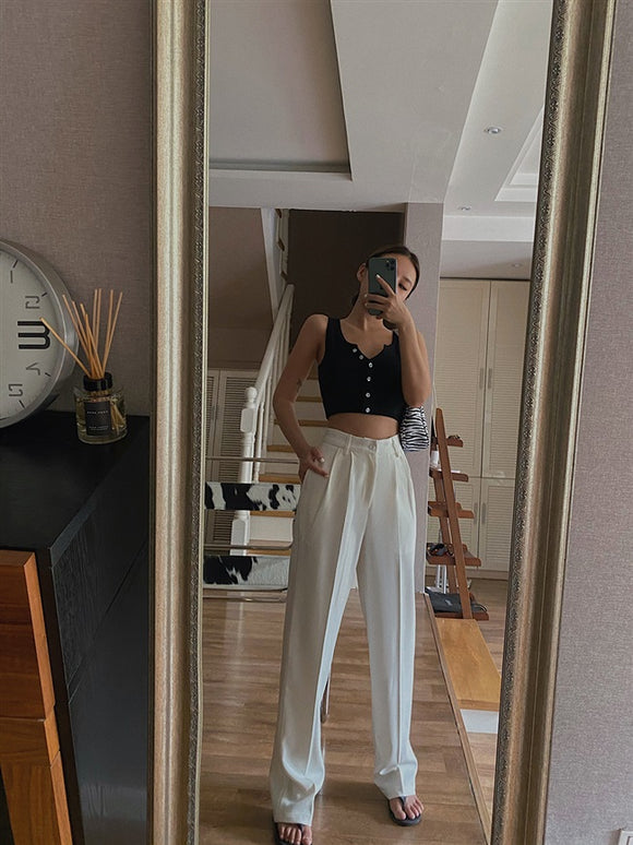 Pantalones Boyfriend Drapeado de Largo Clásico