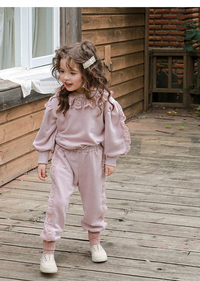 Suéter Infantil Niña Estilo Occidental con Encaje Suelto Manga Larga - Image 9