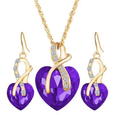 Conjunto de Joyería de Banquete: Aretes y Collar Corazón Rojo con Cristales de Diamante - Image 6
