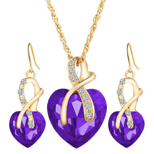 Conjunto de Joyería de Banquete: Aretes y Collar Corazón Rojo con Cristales de Diamante - Image 6