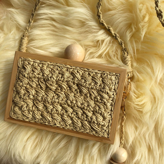 Bolsa de Playa Tejida con Marco de Madera y Borla - Bolso Mensajero Elegante para Vacaciones - Image 17