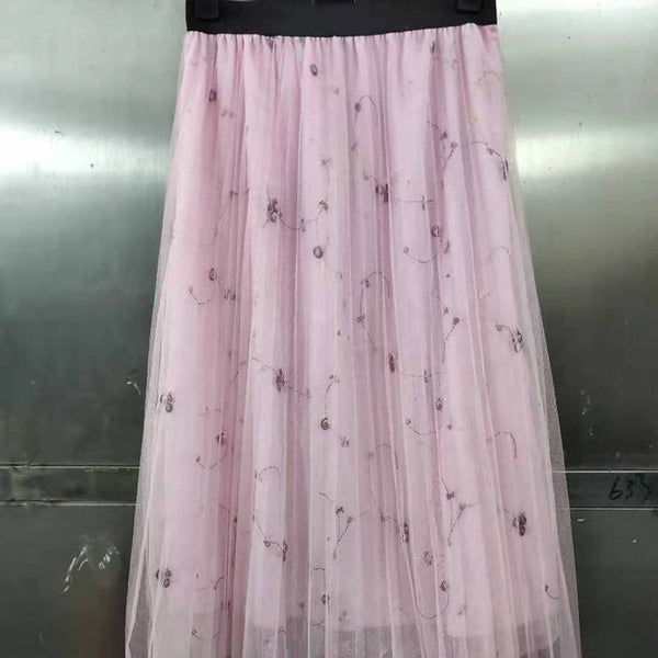 Falda Plisada de Cintura Alta en Malla Ajustada para Mujer