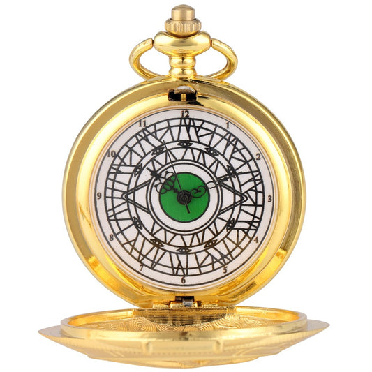 Reloj de Bolsillo Vintage Hueco con Temática de Motocicleta y Ojo Antiguo