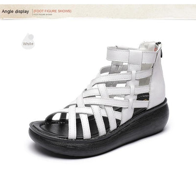 Sandalias Étnicas Retro con Cuña - Botas Tipo Sandalia de Cuero Genuino para Mujer - Image 23