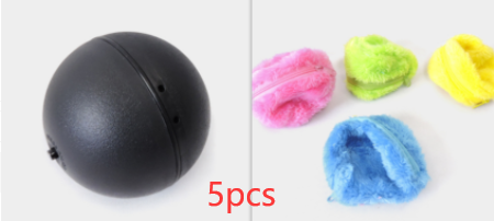 Black electric pet toy ball with four colorful plush covers in pink, lime green, yellow, and blue. - Image 9