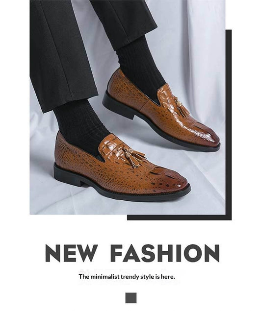 Zapatos de Cuero para Hombre Estilo Coreano con Patrón Cocodrilo y Borlas - Image 10