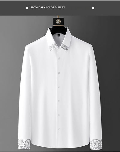 Camisa Suelta Bordada en Cuello para Hombre - Manga Larga Oversized - Image 13