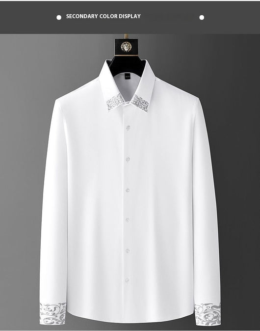 Camisa Suelta Bordada en Cuello para Hombre - Manga Larga Oversized - Image 13