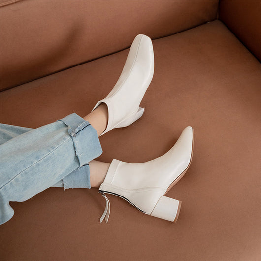 Botas Cortas Mujer Punta Cuadrada Estilo Retro Nude Versátiles - Image 4