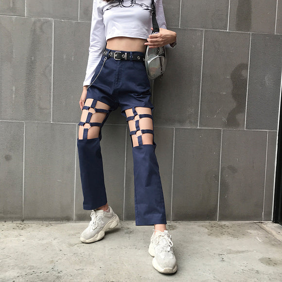 Overol Retro Hueco Cintura Alta Mujer - Pantalón Recto Holgado Estilo Europa