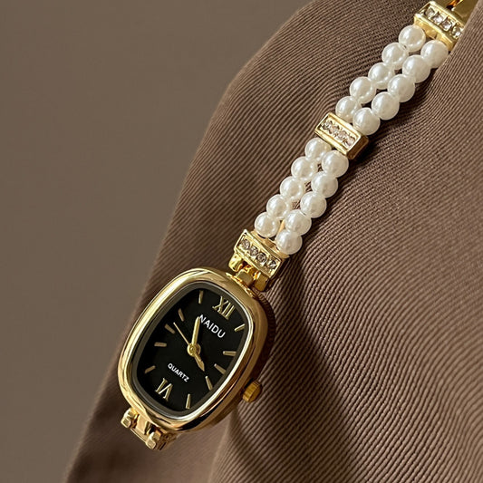 Reloj de Moda con Perla - Diseño Ovalado Minimalista para Mujer
