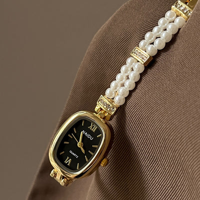 Reloj de Moda con Perla - Diseño Ovalado Minimalista para Mujer