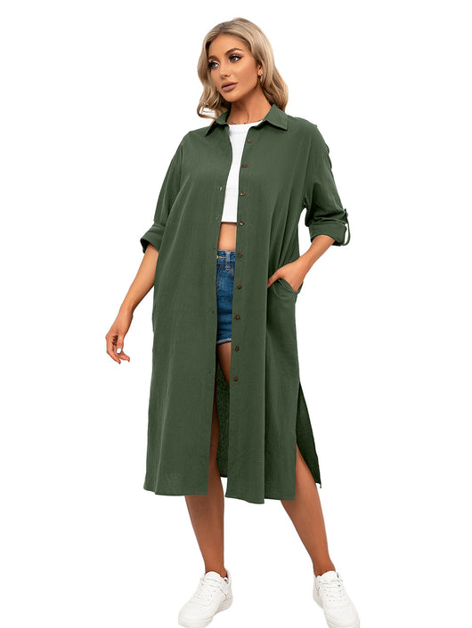Camisa Larga Holgada de Manga Larga con Abertura Lateral para Mujer - Image 15