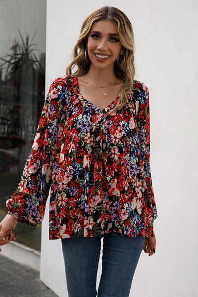Blusa Floral Suelta Manga Larga Escote en V - Image 7