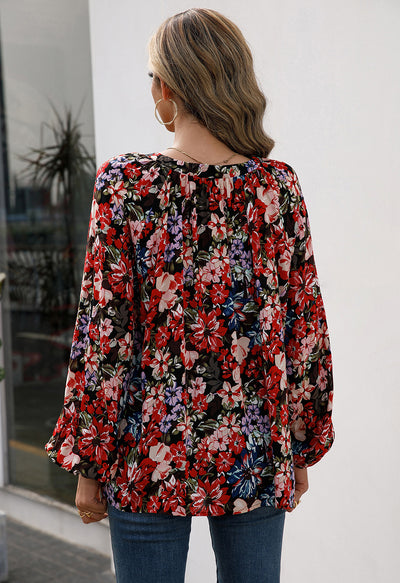 Blusa Floral Suelta Manga Larga Escote en V - Image 11