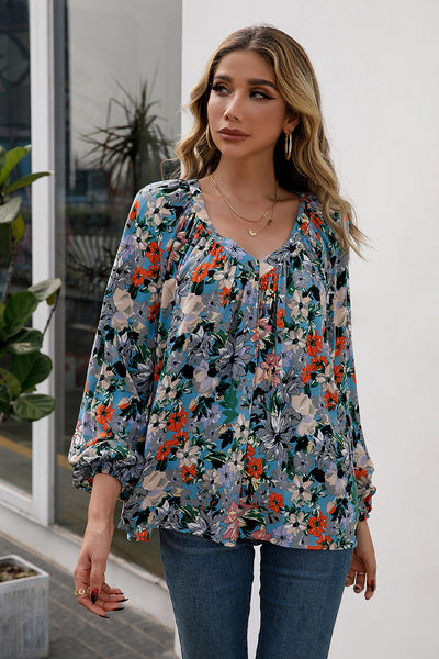Blusa Floral Suelta Manga Larga Escote en V - Image 13