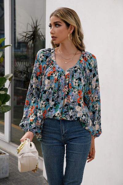 Blusa Floral Suelta Manga Larga Escote en V - Image 14