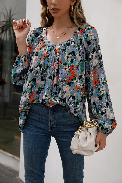 Blusa Floral Suelta Manga Larga Escote en V - Image 17