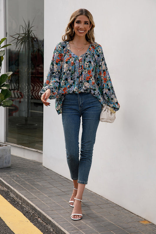 Blusa Floral Suelta Manga Larga Escote en V - Image 18