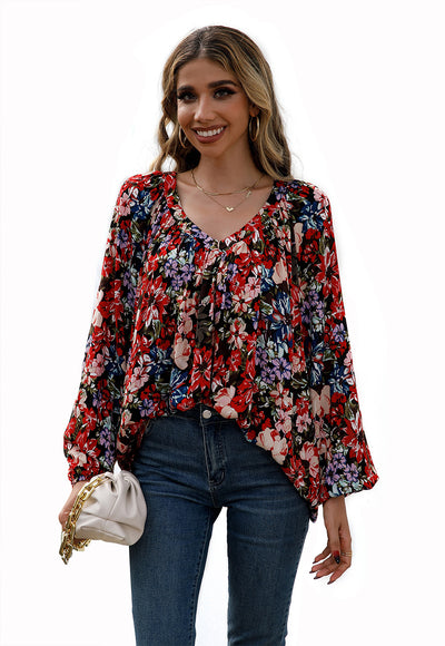 Blusa Floral Suelta Manga Larga Escote en V - Image 20