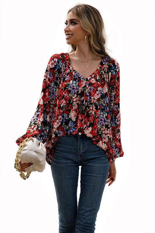 Blusa Floral Suelta Manga Larga Escote en V - Image 21