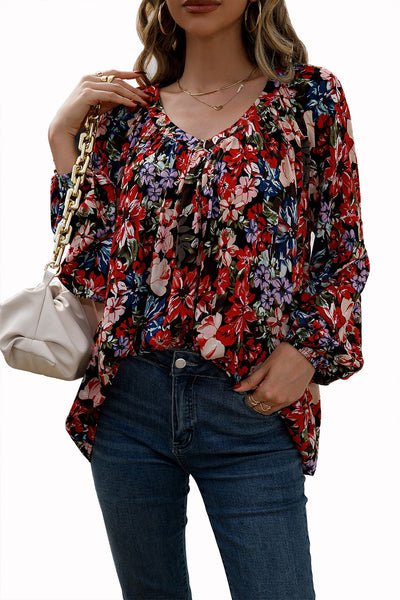 Blusa Floral Suelta Manga Larga Escote en V - Image 22
