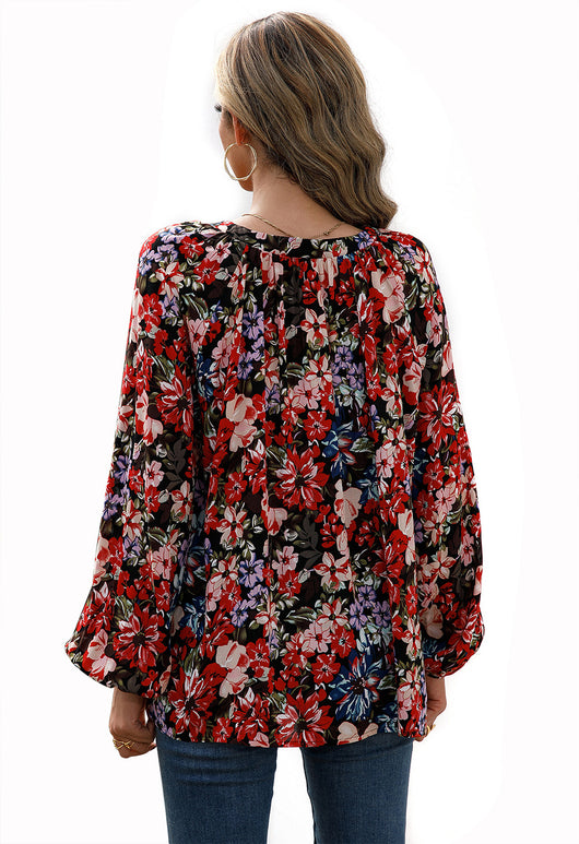 Blusa Floral Suelta Manga Larga Escote en V - Image 23