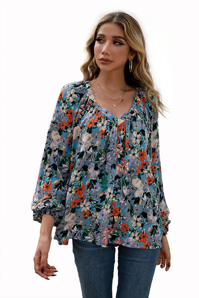Blusa Floral Suelta Manga Larga Escote en V - Image 24